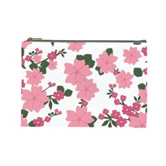 Vintage Floral Wallpaper Background In Shades Of Pink Cosmetic Bag (large)  by Simbadda