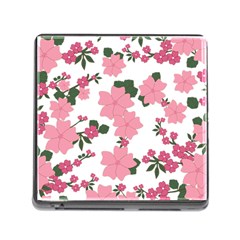 Vintage Floral Wallpaper Background In Shades Of Pink Memory Card Reader (Square)