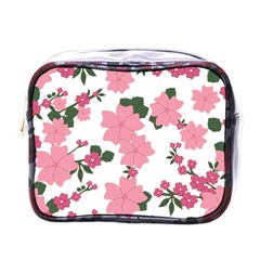 Vintage Floral Wallpaper Background In Shades Of Pink Mini Toiletries Bags