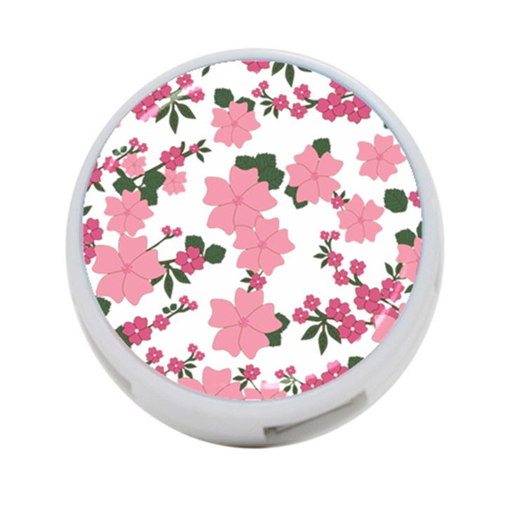 Vintage Floral Wallpaper Background In Shades Of Pink 4-Port USB Hub (One Side)