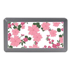 Vintage Floral Wallpaper Background In Shades Of Pink Memory Card Reader (mini)