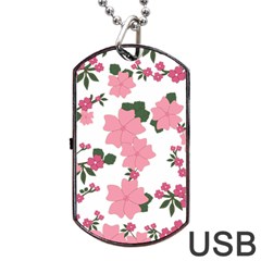 Vintage Floral Wallpaper Background In Shades Of Pink Dog Tag Usb Flash (one Side) by Simbadda