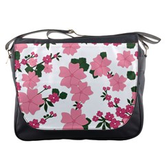 Vintage Floral Wallpaper Background In Shades Of Pink Messenger Bags by Simbadda