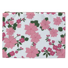 Vintage Floral Wallpaper Background In Shades Of Pink Cosmetic Bag (xxl)  by Simbadda