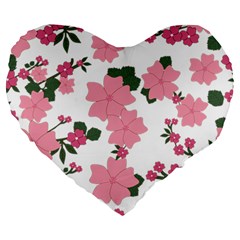 Vintage Floral Wallpaper Background In Shades Of Pink Large 19  Premium Heart Shape Cushions