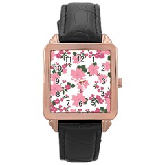 Vintage Floral Wallpaper Background In Shades Of Pink Rose Gold Leather Watch  by Simbadda