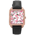 Vintage Floral Wallpaper Background In Shades Of Pink Rose Gold Leather Watch  Front