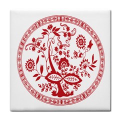 Red Vintage Floral Flowers Decorative Pattern Tile Coasters by Simbadda