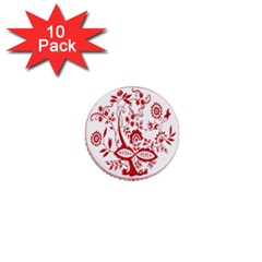 Red Vintage Floral Flowers Decorative Pattern 1  Mini Buttons (10 Pack)  by Simbadda