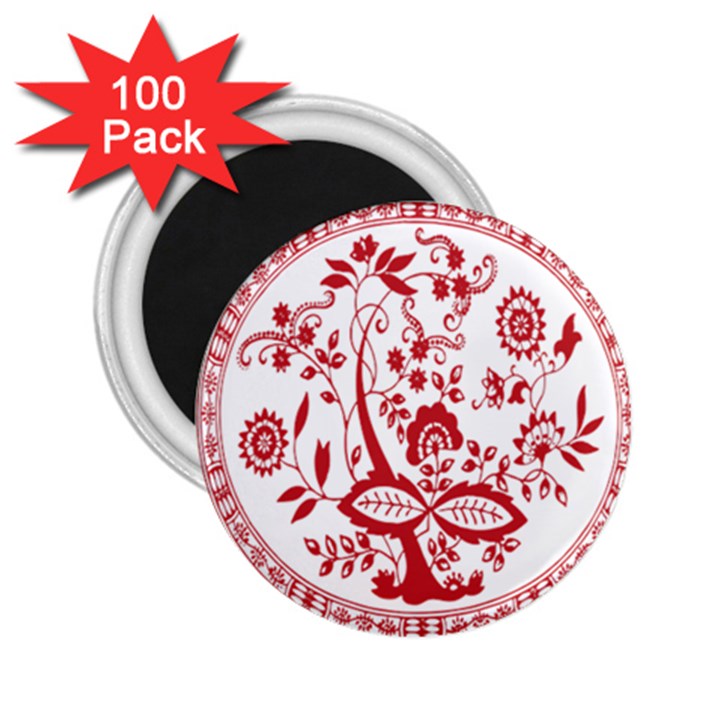 Red Vintage Floral Flowers Decorative Pattern 2.25  Magnets (100 pack) 