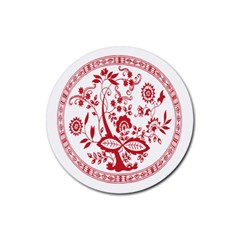 Red Vintage Floral Flowers Decorative Pattern Rubber Coaster (round)  by Simbadda