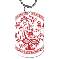 Red Vintage Floral Flowers Decorative Pattern Dog Tag (one Side) by Simbadda