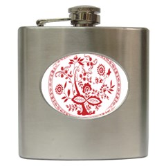 Red Vintage Floral Flowers Decorative Pattern Hip Flask (6 Oz) by Simbadda