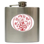 Red Vintage Floral Flowers Decorative Pattern Hip Flask (6 oz) Front