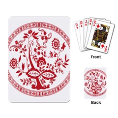 Red Vintage Floral Flowers Decorative Pattern Playing Card by Simbadda