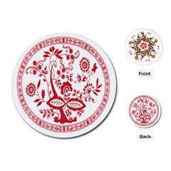 Red Vintage Floral Flowers Decorative Pattern Playing Cards (round)  by Simbadda