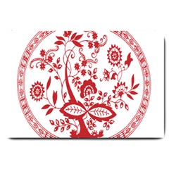 Red Vintage Floral Flowers Decorative Pattern Large Doormat  by Simbadda