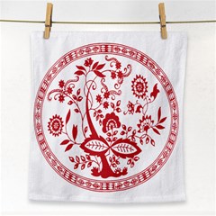 Red Vintage Floral Flowers Decorative Pattern Face Towel by Simbadda