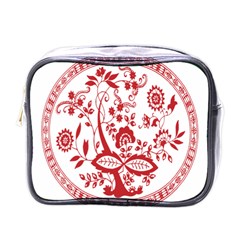 Red Vintage Floral Flowers Decorative Pattern Mini Toiletries Bags by Simbadda