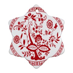 Red Vintage Floral Flowers Decorative Pattern Snowflake Ornament (two Sides)