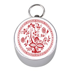 Red Vintage Floral Flowers Decorative Pattern Mini Silver Compasses by Simbadda