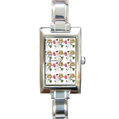 Handmade Pattern With Crazy Flowers Rectangle Italian Charm Watch by Simbadda