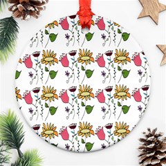 Handmade Pattern With Crazy Flowers Ornament (round) by Simbadda