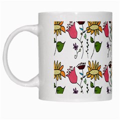 Handmade Pattern With Crazy Flowers White Mugs by Simbadda