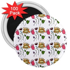 Handmade Pattern With Crazy Flowers 3  Magnets (100 Pack) by Simbadda