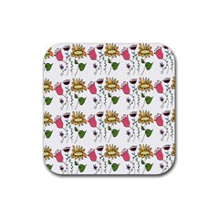 Handmade Pattern With Crazy Flowers Rubber Coaster (square)  by Simbadda