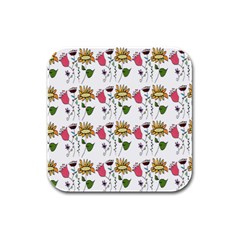 Handmade Pattern With Crazy Flowers Rubber Square Coaster (4 Pack)  by Simbadda