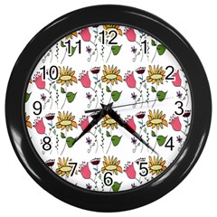 Handmade Pattern With Crazy Flowers Wall Clocks (black) by Simbadda