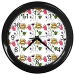 Handmade Pattern With Crazy Flowers Wall Clocks (Black) Front