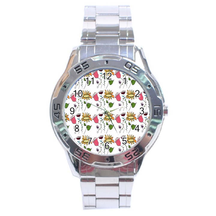 Handmade Pattern With Crazy Flowers Stainless Steel Analogue Watch