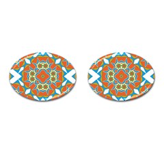 Digital Computer Graphic Geometric Kaleidoscope Cufflinks (Oval)