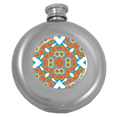 Digital Computer Graphic Geometric Kaleidoscope Round Hip Flask (5 Oz) by Simbadda