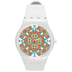 Digital Computer Graphic Geometric Kaleidoscope Round Plastic Sport Watch (M)