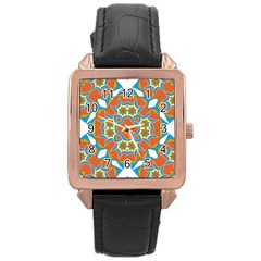 Digital Computer Graphic Geometric Kaleidoscope Rose Gold Leather Watch 