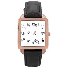 Set Of Black Web Dings On White Background Abstract Symbols Rose Gold Leather Watch  by Amaryn4rt