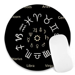 Astrology Chart With Signs And Symbols From The Zodiac Gold Colors Round Mousepads by Amaryn4rt