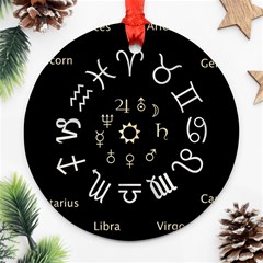 Astrology Chart With Signs And Symbols From The Zodiac Gold Colors Ornament (round) by Amaryn4rt