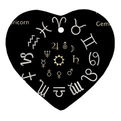 Astrology Chart With Signs And Symbols From The Zodiac Gold Colors Ornament (heart) by Amaryn4rt