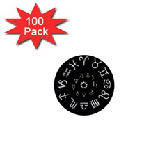 Astrology Chart With Signs And Symbols From The Zodiac Gold Colors 1  Mini Magnets (100 Pack)  by Amaryn4rt