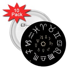 Astrology Chart With Signs And Symbols From The Zodiac Gold Colors 2 25  Buttons (10 Pack)  by Amaryn4rt