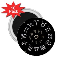 Astrology Chart With Signs And Symbols From The Zodiac Gold Colors 2 25  Magnets (10 Pack)  by Amaryn4rt