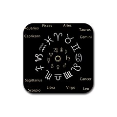 Astrology Chart With Signs And Symbols From The Zodiac Gold Colors Rubber Coaster (square)  by Amaryn4rt