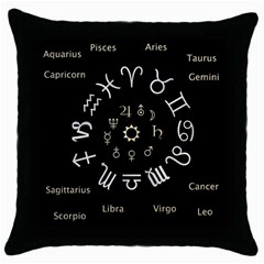 Astrology Chart With Signs And Symbols From The Zodiac Gold Colors Throw Pillow Case (black) by Amaryn4rt