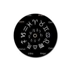 Astrology Chart With Signs And Symbols From The Zodiac Gold Colors Rubber Coaster (round)  by Amaryn4rt