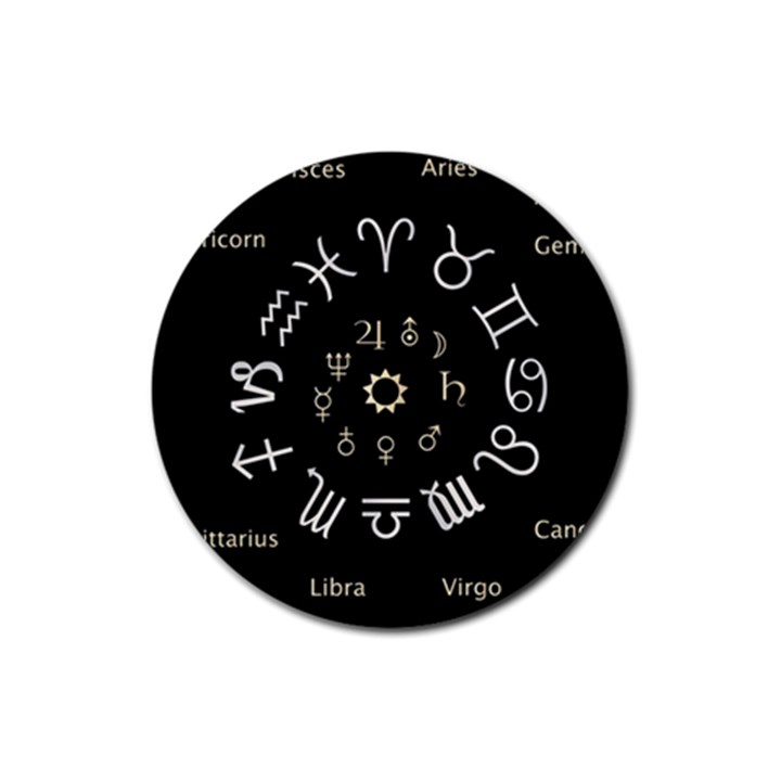 Astrology Chart With Signs And Symbols From The Zodiac Gold Colors Rubber Round Coaster (4 pack) 