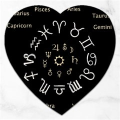 Astrology Chart With Signs And Symbols From The Zodiac Gold Colors Jigsaw Puzzle (heart) by Amaryn4rt